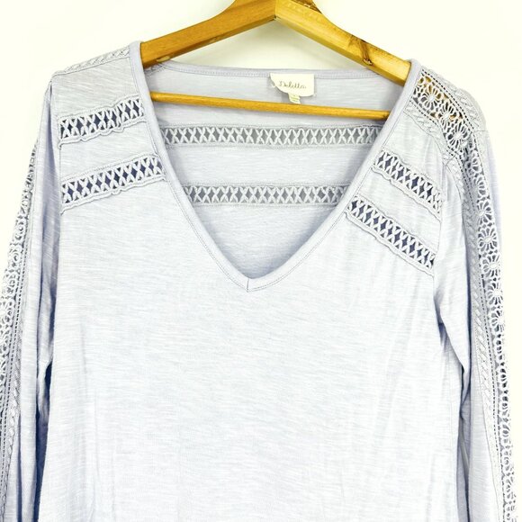 Anthropologie Deletta Light Purple Long Sleeve V-Neck Stretch Crochet Top Size S - Picture 7 of 10